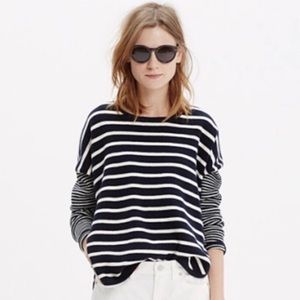Madewell Navy White Curved Hem Striped Sweater